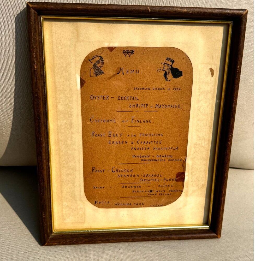 Stunning!  1922 framed wedding menu; Rare piece; must see
